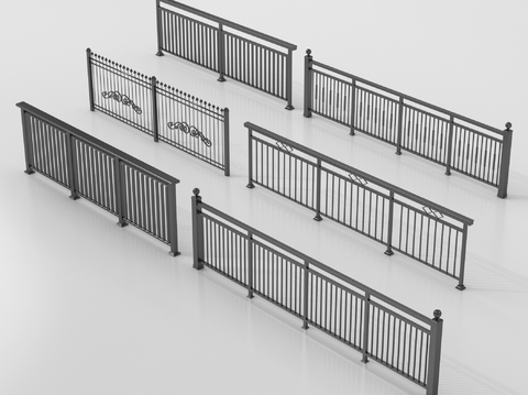  现代铁艺栏杆 护栏 围栏 防护栏 栏杆3d模型 