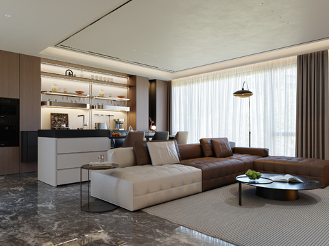  现代轻奢意式风格客餐厅3d模型 