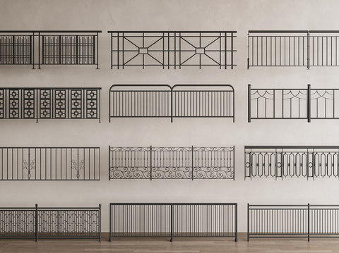  新中式围栏护栏 铁艺围栏 铁艺栏杆 铁艺栅栏 楼梯栏杆3d模型 