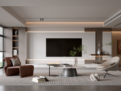  意式客厅 现代客厅 电视背景墙 电视柜 客厅背景 沙发茶几组3d模型 