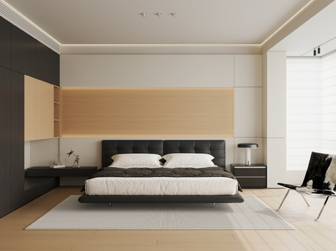  现代极简家居卧室 飘窗卧室 主卧3d模型 