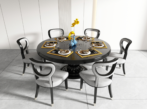  新中式圆餐桌椅3d模型 