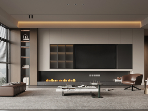  现代意式客厅 电视背景墙 电视柜 沙发茶几组合3d模型 