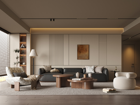  现代中古风家居客厅3d模型 