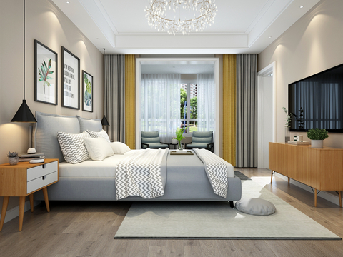  北欧卧室 阳光房 书房 书架3d模型 