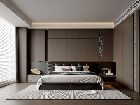  现代意式卧室 皮质双人床 主卧 衣柜 卧室摆件 意式台灯3d模型 