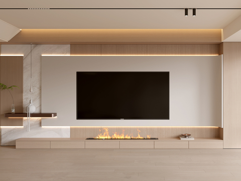  现代客厅 奶油客厅 电视背景墙 客厅背景 奶油风背景墙3d模型 