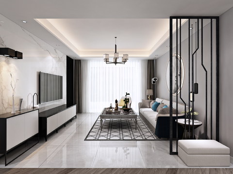  现代简约 现代客厅 现代餐厅 开放式厨房 吧台 餐桌3d模型 
