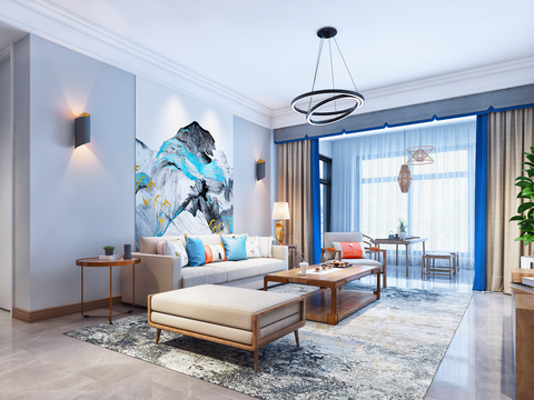  新中式日式禅意客餐厅3d模型 