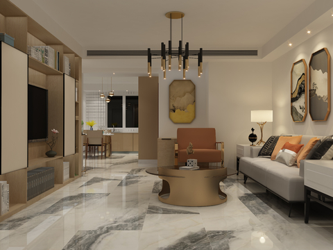  现代轻奢 客餐厅3d模型 