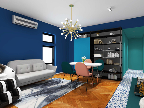  现代单身公寓 小户型 客厅 现代卧室 吊顶 现代书柜 沙3d模型 