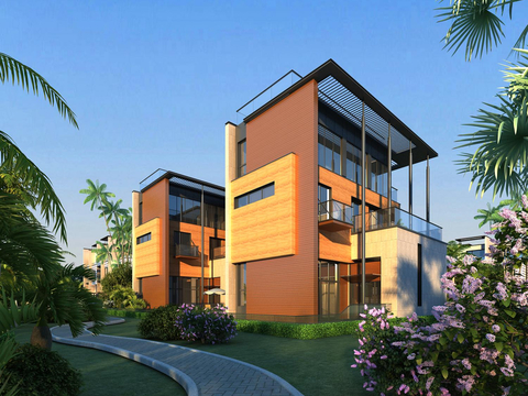  现代简约独栋别墅外观3d模型 