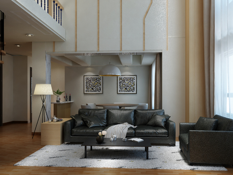  现代客餐厅复式3d模型 