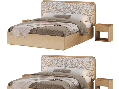  北欧简约双人床 双人床 简约床 卧室床 床头柜3d模型 