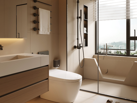  现代卫生间 马桶 淋浴间 浴室柜3d模型 