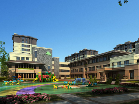  简欧新亚洲欧式古典幼儿园外观3d模型 