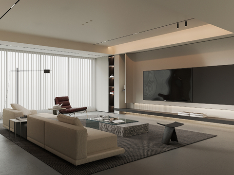  现代客厅 电视背景墙 沙发茶几3d模型 