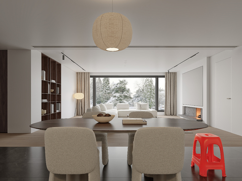  现代极简风格客餐厅3d模型 