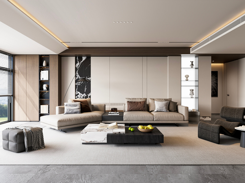  现代极简客厅3d模型 