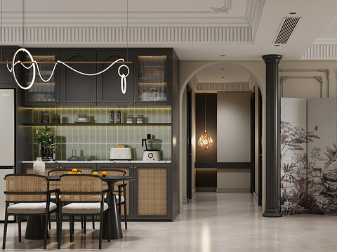  法式复古分客厅 法式餐厅 法式沙发 法式餐桌3d模型 