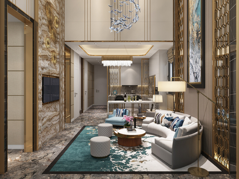  现代轻奢客餐厅3d模型 