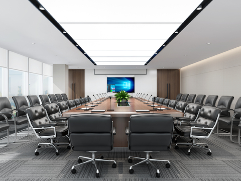  现代会议室 办公会议室 会议桌椅 大型会议室3d模型 