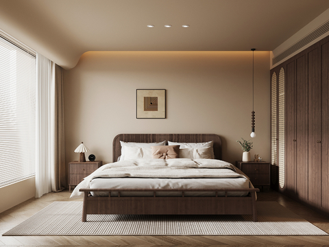  中古风卧室 衣柜 双人床3d模型 