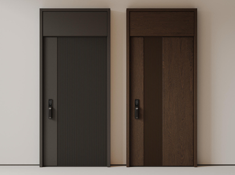  现代极简单开门 中古防盗门 通顶入户门 子母门 密码门3d模型 