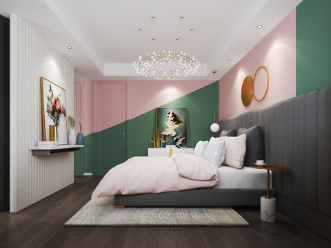  北欧女孩房 儿童房 双人床 梳妆台3d模型 