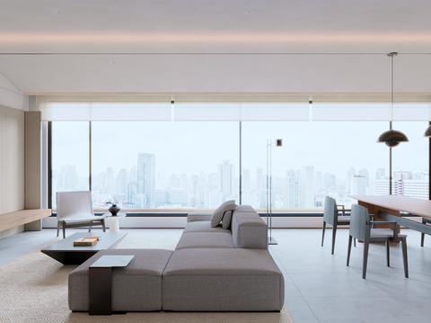  现代原木风客餐厅3d模型 