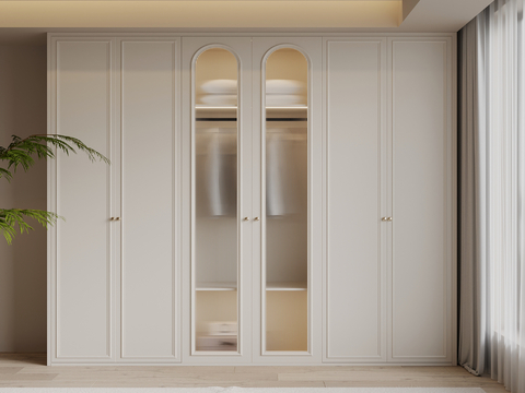  法式奶油风衣柜3d模型 