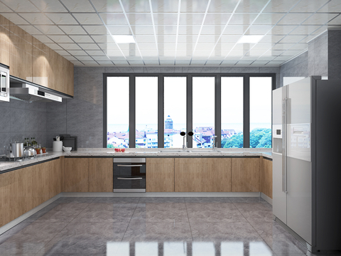  现代厨房 冰箱 橱柜 铝扣板3d模型 