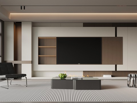  现代意式客厅 电视背景墙3d模型 