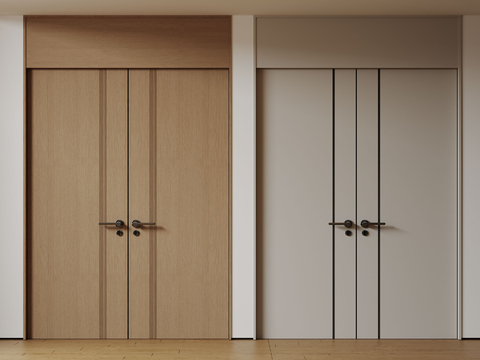  现代极简双开门 中古平开门 入户门 防盗门 通顶对开门3d模型 