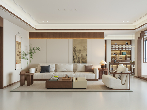  新中式宋氏客餐厅   电视背景    沙发背景    书房3d模型 