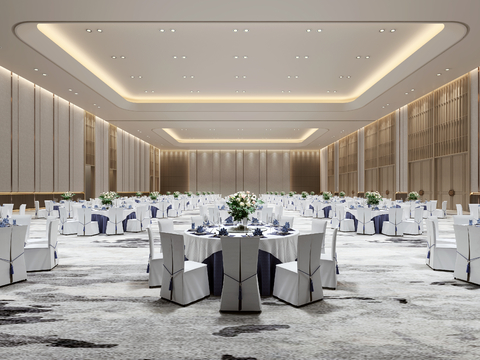  新中式酒店宴会厅3d模型 