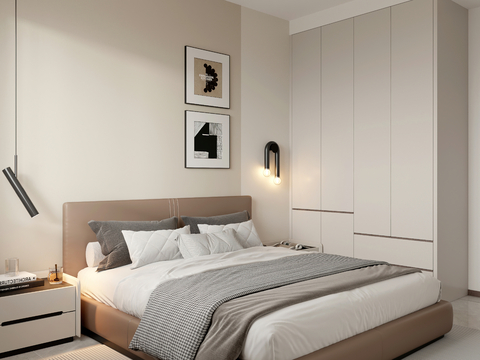  现代简约卧室3d模型 