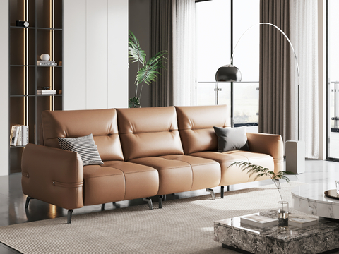  现代简约沙发 多人位沙发 皮质沙发 直排沙发3d模型 