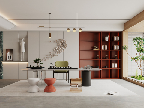  禅意新中式茶室 新中式茶室书房 禅意别墅茶室 禅意书房办公3d模型 