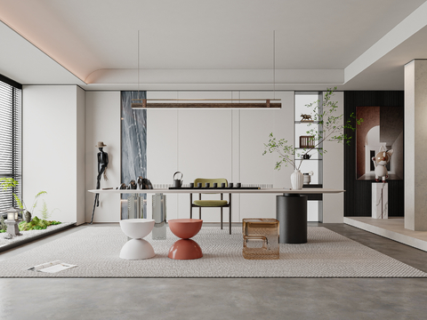  禅意新中式茶室 新中式茶室书房 禅意别墅茶室 禅意办公书房3d模型 