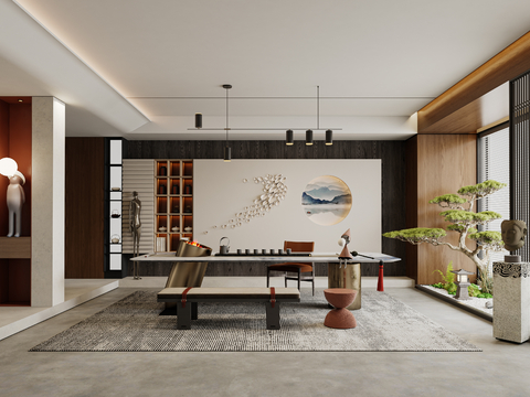  禅意新中式茶室 新中式茶室书房 禅意别墅茶室 禅意书房办公3d模型 