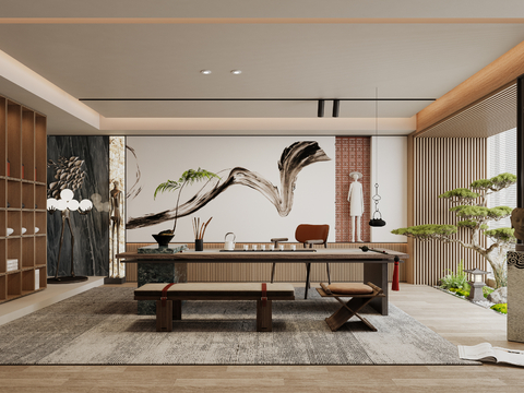  禅意新中式茶室 新中式茶室书房 禅意别墅茶室 禅意书房办公3d模型 