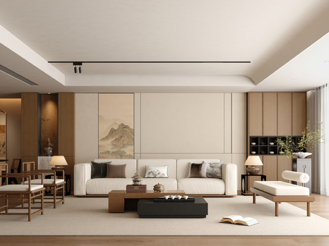  宋式美学客厅 新中式客厅 横厅 大平层3d模型 