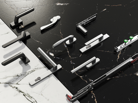  现代门窗五金组合 品牌五金配件 把手配件角链 铝合金五金组合3d模型 