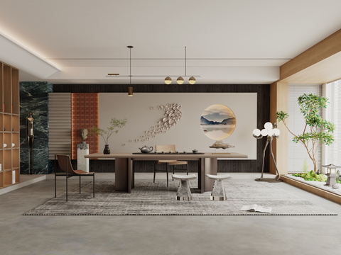  禅意新中式茶室 新中式茶室书房 禅意别墅茶室 禅意书房办公3d模型 