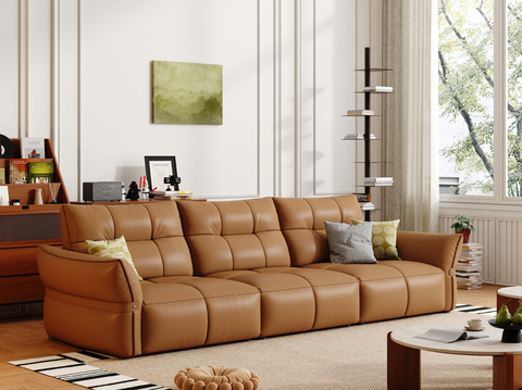 复古三人位沙发 真皮沙发 直排沙发 现代多人位沙发3d模型