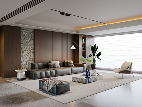  现代意式客厅 沙发茶几 多人沙发 休闲椅 落地灯 地毯3d模型 