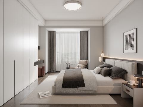 现代极简卧室3d模型 