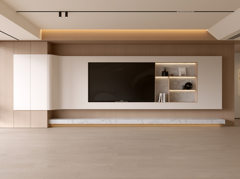  现代客厅 奶油客厅 电视背景墙 客厅背景 奶油风背景墙3d模型 