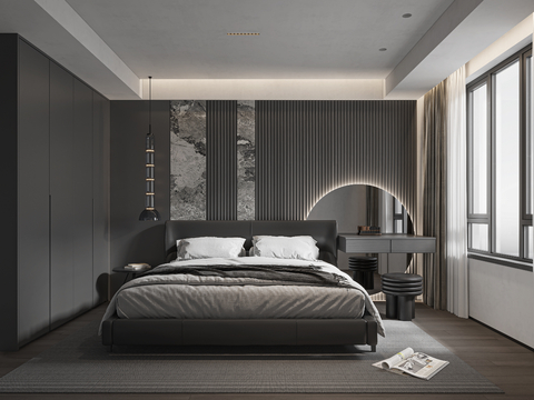 现代暗黑主卧3d模型